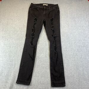 Levis 711 Jeans Womens 29 Black Skinny Stretch Distressed Ripped Pocket Denim